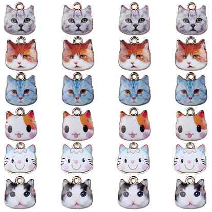 Light Gold Plated Alloy Enamel Charms, Cat