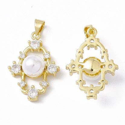 Placage de crémaillère en laiton micro pavé breloques en zircone cubique claire, avec la perle acrylique, plaqué longue durée, sans cadmium et sans plomb, main hamsa/main de miriam