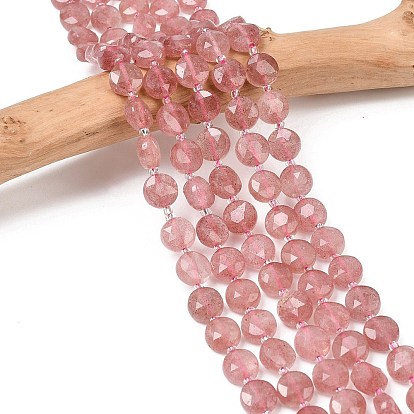 Природного кварца клубники нитей бисера, граненый шестиугольный разрез, плоско-круглые, с бисером