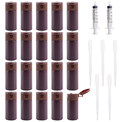 20шт. пластиковые дорожные бутылочки с откидной крышкой, с 5шт. пластиковыми пипетками, 2Шприц для ручного дозирования клея винтового типа (без иглы)