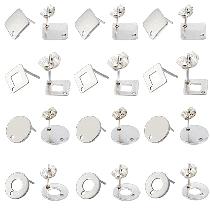 80 шт. 4 стили ромбовидные и плоские круглые и пончиковые серьги-гвоздики из нержавеющей стали, с отверстиями и гайками/задней частью сережек