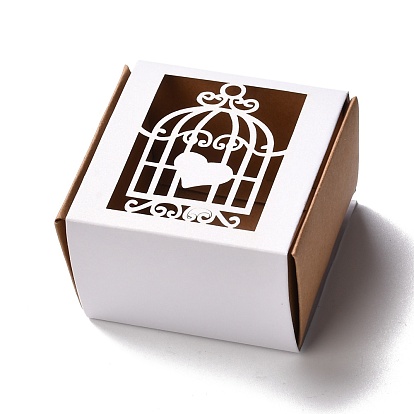 Boîtes de bonbons en papier, boîte de cadeau de fête de mariage, carré avec cage à oiseaux creuse