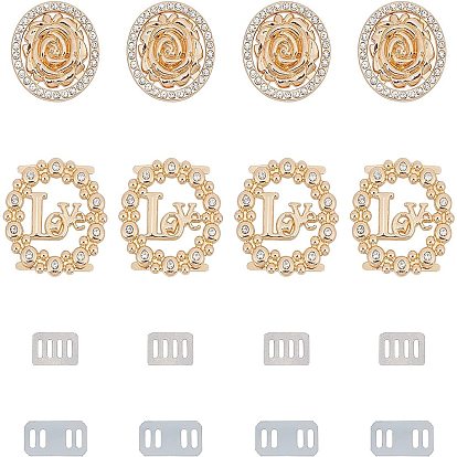 8 Sets Round & Rose Alloy Rhinestones Bag Decoration, with Iron Shim, for DIY Handbag Craft Shoulder Bags Hardware Accessories