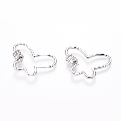 Латунные микропаве, кубический цирконий, винт, карабин, подвески с замком, для изготовления ожерелий, прозрачные, бабочка