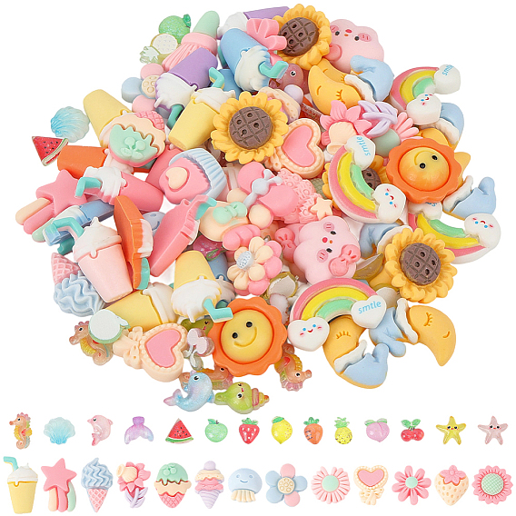 100 шт. 5 темы непрозрачные и прозрачные смоляные кабошоны, разнообразные