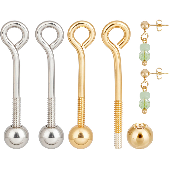 4шт. 925 шт. серебряная резьбовая шпилька с шариком, Винтовые штифты с шаровидным наконечником, 1Замшевая ткань из ПК, квадратная салфетка для полировки серебра