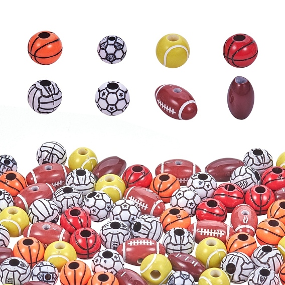 Ремесло стиль акриловые бусины, спортивные бусы, регби и теннис и футбол и баскетбол и волейбол