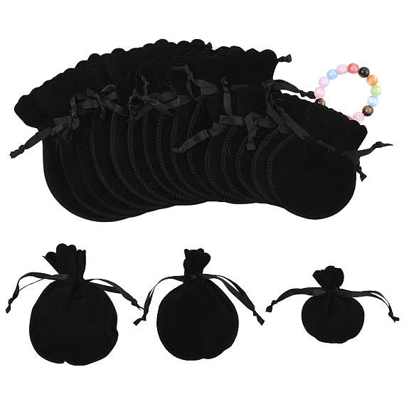 15 шт. 3 стили двухсторонние бархатные сумки, мешочки для украшений в форме калебаса на шнурке