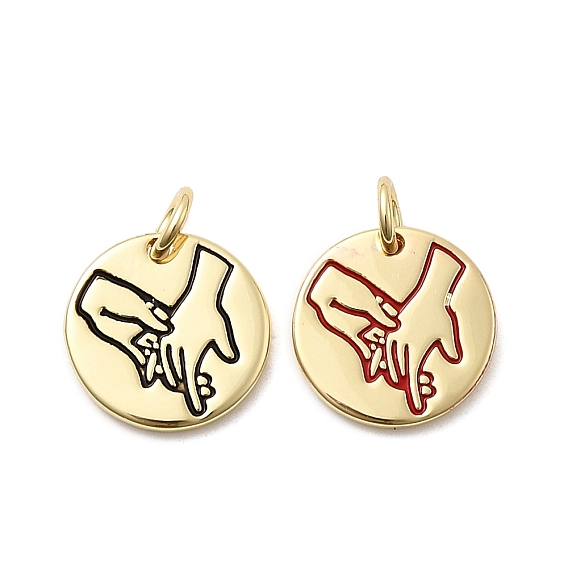 Латунь эмаль подвески, плоский круглый с любовью держащий руку, стойки покрытие, долговечный, без кадмия и без свинца, реальный 18 k позолоченный, с целью перехода в кольце