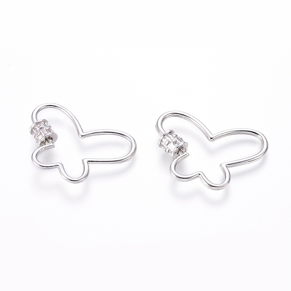 Латунные микропаве, кубический цирконий, винт, карабин, подвески с замком, для изготовления ожерелий, прозрачные, бабочка