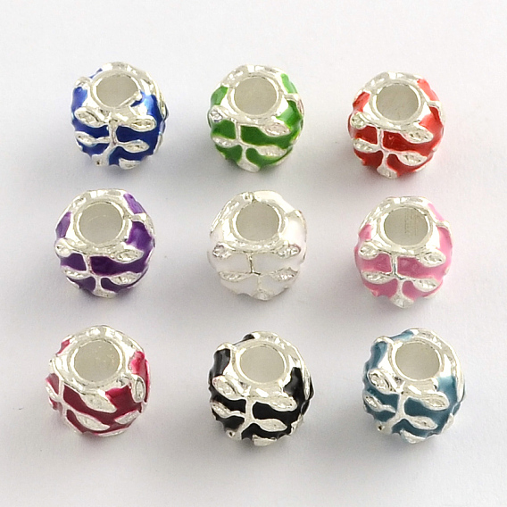 Alloy Enamel Style Rondelle Large Hole Beads, 10.5x9mm, Hole: 4.5mm