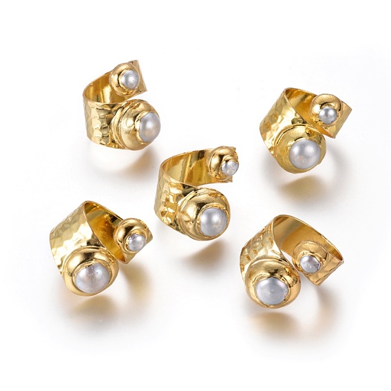 Adjustable Pearl Cuff Finger Rings, with Brass Findings