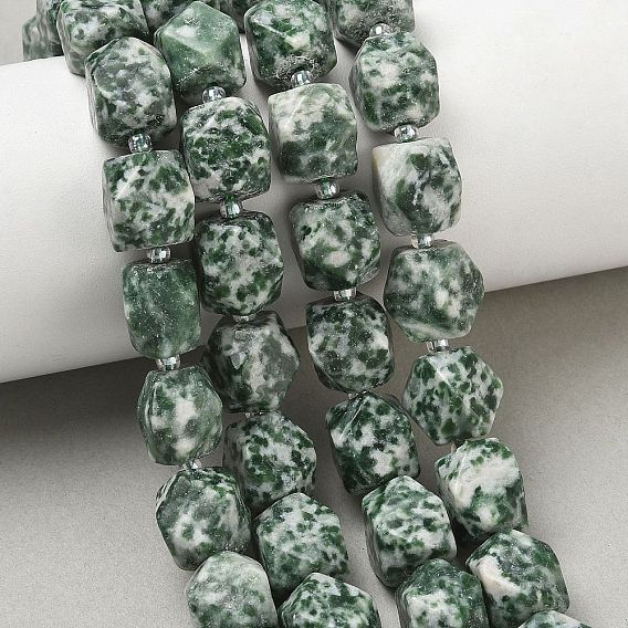 Perles de jaspe tache verte naturelle, nuggets, facette, avec des perles de rocaille