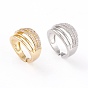 Adjustable Brass Micro Pave Clear Cubic Zirconia Cuff Rings, Open Rings, Long-Lasting Plated