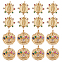 16Pcs 2 Styles Brass Micro Pave Clear Cubic Zirconia Charms, with Jump Rings, Flat Round