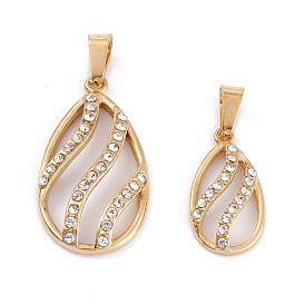 304 Stainless Steel Pendants, with Snap on Bails & with Polymer Clay Crystal Rhinestone, Flat Round