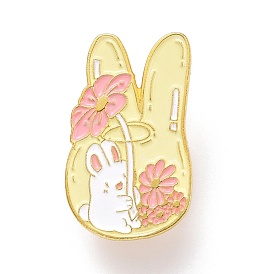 Rabbit with Flower Enamel Pin, Animal Alloy Enamel Brooch for Backpack Clothes, Golden