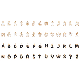 2Sets 2 Farben Legierung Emaille Charms, emaillierte Pailletten, Cadmiumfrei und Nickel frei und Bleifrei, Licht Gold, alphabetische Form, Buchstabe a ~ z