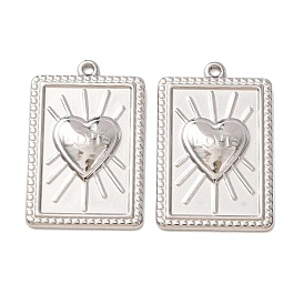 304 Stainless Steel Pendants, Rectangle with Heart Charms
