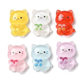 Translucent Resin Decoden Cabochons, Cartoon Cat with Bowknot