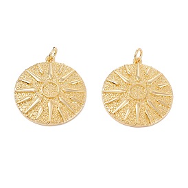 Brass Pendants, Long-Lasting Plated, Flat Round with Sun