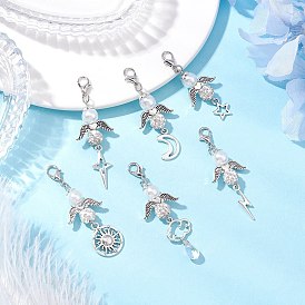 6 шт. 6 стили сплав бисер и полимерная глина паве стразы бисер и стеклянные бусины подвеска украшение, Сплав с застежками когтя омара, разнообразные