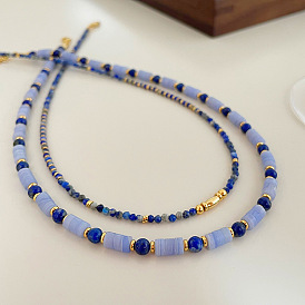 Vintage Blue Beaded Necklace - Elegant, Minimalist, Fashionable Collar Chain.