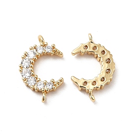 Brass Pave Clear Cubic Zirconia Connector Charms, Moon Links