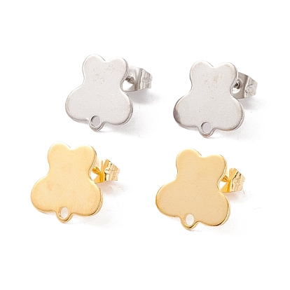 201 Stainless Steel Stud Earring Findings, with 304 Stainless Steel Pins, Horizontal Loops and Ear Nuts, Butterfly