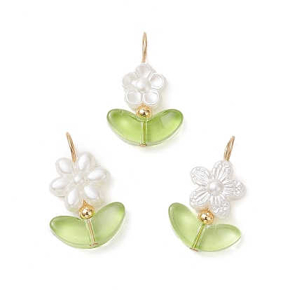 3шт 3 стили АБС-пластик подвески с имитацией жемчуга, цветок, с 304 петлей из нержавеющей стали и лампворком