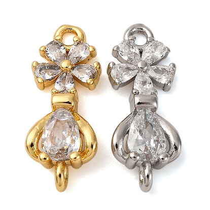 Подвески-цветочки с латунным паве из прозрачного кубического циркония, долговечный, без кадмия и без свинца, стойки покрытие