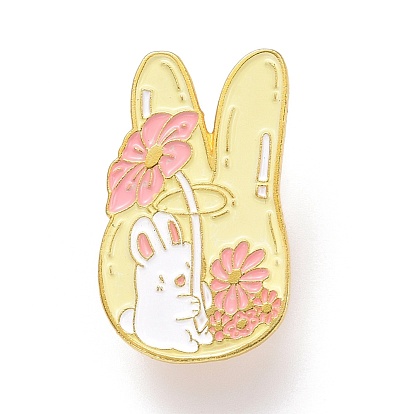 Rabbit with Flower Enamel Pin, Animal Alloy Enamel Brooch for Backpack Clothes, Golden