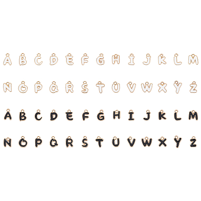 2Sets 2 Farben Legierung Emaille Charms, emaillierte Pailletten, Cadmiumfrei und Nickel frei und Bleifrei, Licht Gold, alphabetische Form, Buchstabe a ~ z