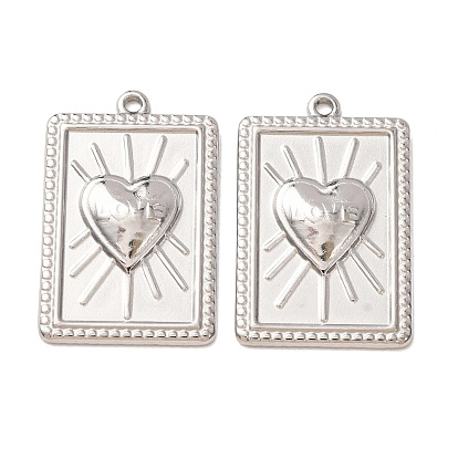 304 Stainless Steel Pendants, Rectangle with Heart Charms