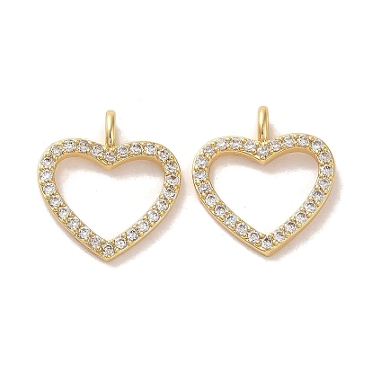 Brass Micro Pave Clear Cubic Zirconia Charms, Cadmium Free & Nickel Free & Lead Free, Heart