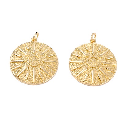 Brass Pendants, Long-Lasting Plated, Flat Round with Sun