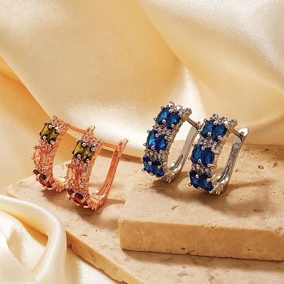 Шикарные серьги-кольца из латуни с кубическим цирконием во французском стиле, с блестящим и минималистичным дизайном