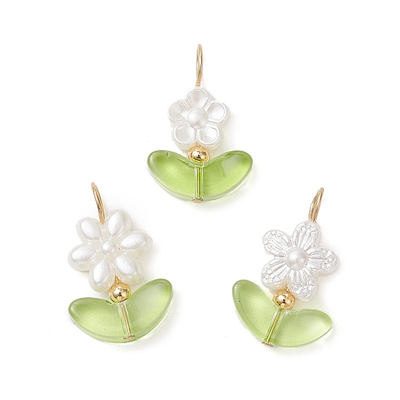 3шт 3 стили АБС-пластик подвески с имитацией жемчуга, цветок, с 304 петлей из нержавеющей стали и лампворком