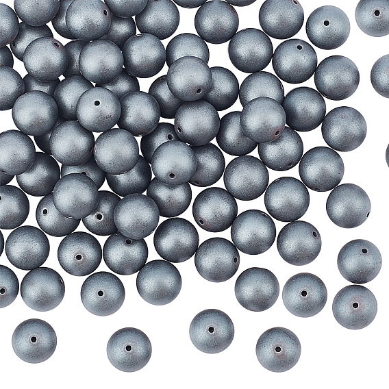 4 Strands Frosted Non-magnetic Synthetic Hematite Round Beads Strands, Beads Strands, Grade AA