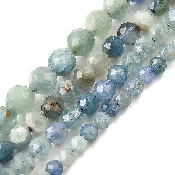 Натуральные нити из кианита / цианита / дистенового бисера, градиент цвета, граненые, круглые