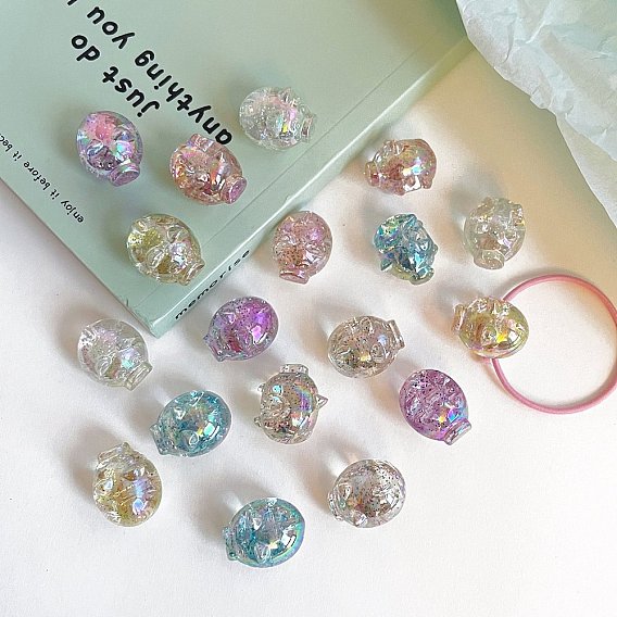 Прозрачные акриловые бусины, череп, с покрытием AB цвета, с блеском порошок