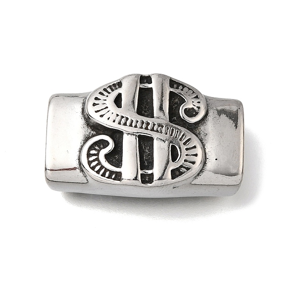 304 из нержавеющей стали слайд прелести, для изготовления кожаных браслетов, прямоугольник со знаком доллара