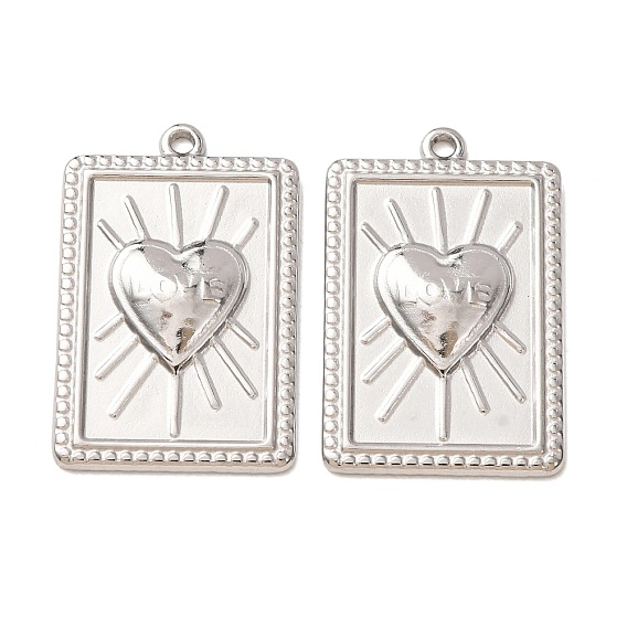304 Stainless Steel Pendants, Rectangle with Heart Charms