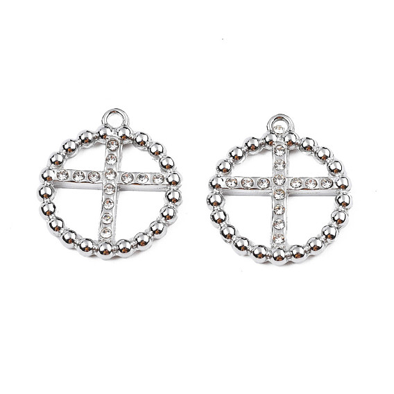 304 Edelstahl Anhänger, mit Strass-Kristall, Ring mit Kreuz