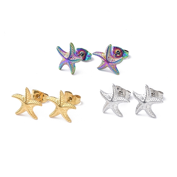 304 Stainless Steel Starfish Stud Earrings for Women