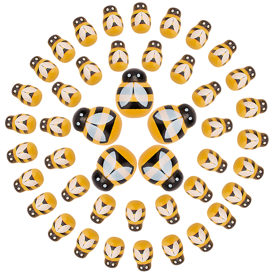 400Pcs 2 Style Spray Painted Wooden Cabochons, Printed, Bees
