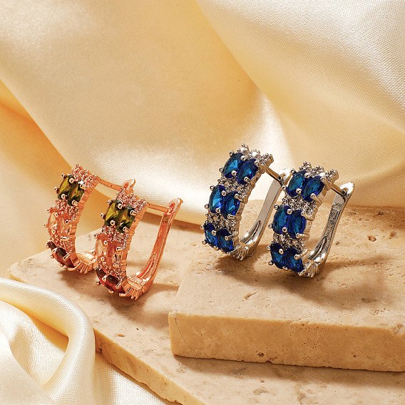 Шикарные серьги-кольца из латуни с кубическим цирконием во французском стиле, с блестящим и минималистичным дизайном