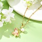 Colgante de flor de loto rosa con esmalte de latón y perlas de concha 304 Collares de cadena satélite de acero inoxidable para mujer