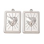 304 Stainless Steel Pendants, Rectangle with Heart Charms