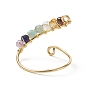 Natural Mixed Gemstone Braided Beaded Chakra Open Cuff Ring, Light Gold Copper Wire Wrap Jewelry for Women